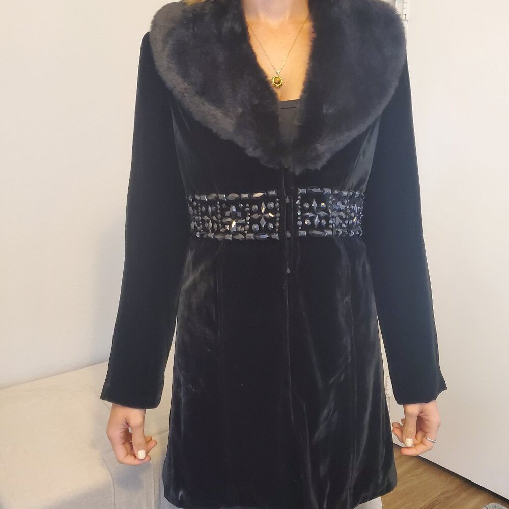Black Velvet Coat with Faux Fur Collar